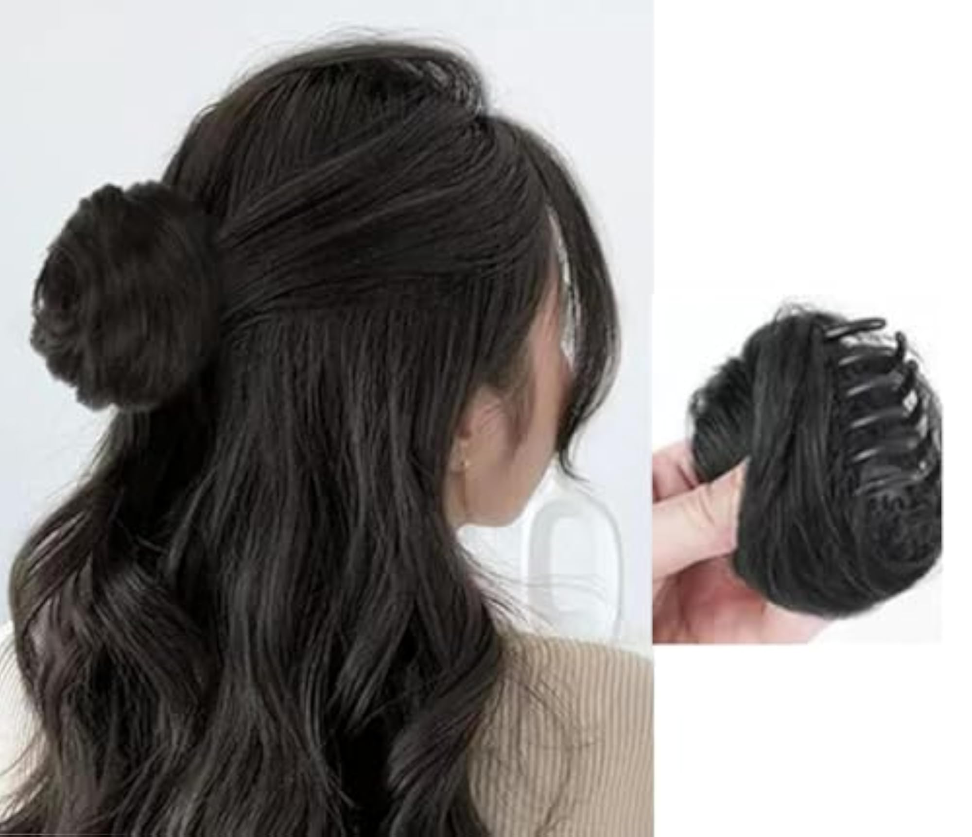 Human Hair Bun Extension with Claw Clip, Black